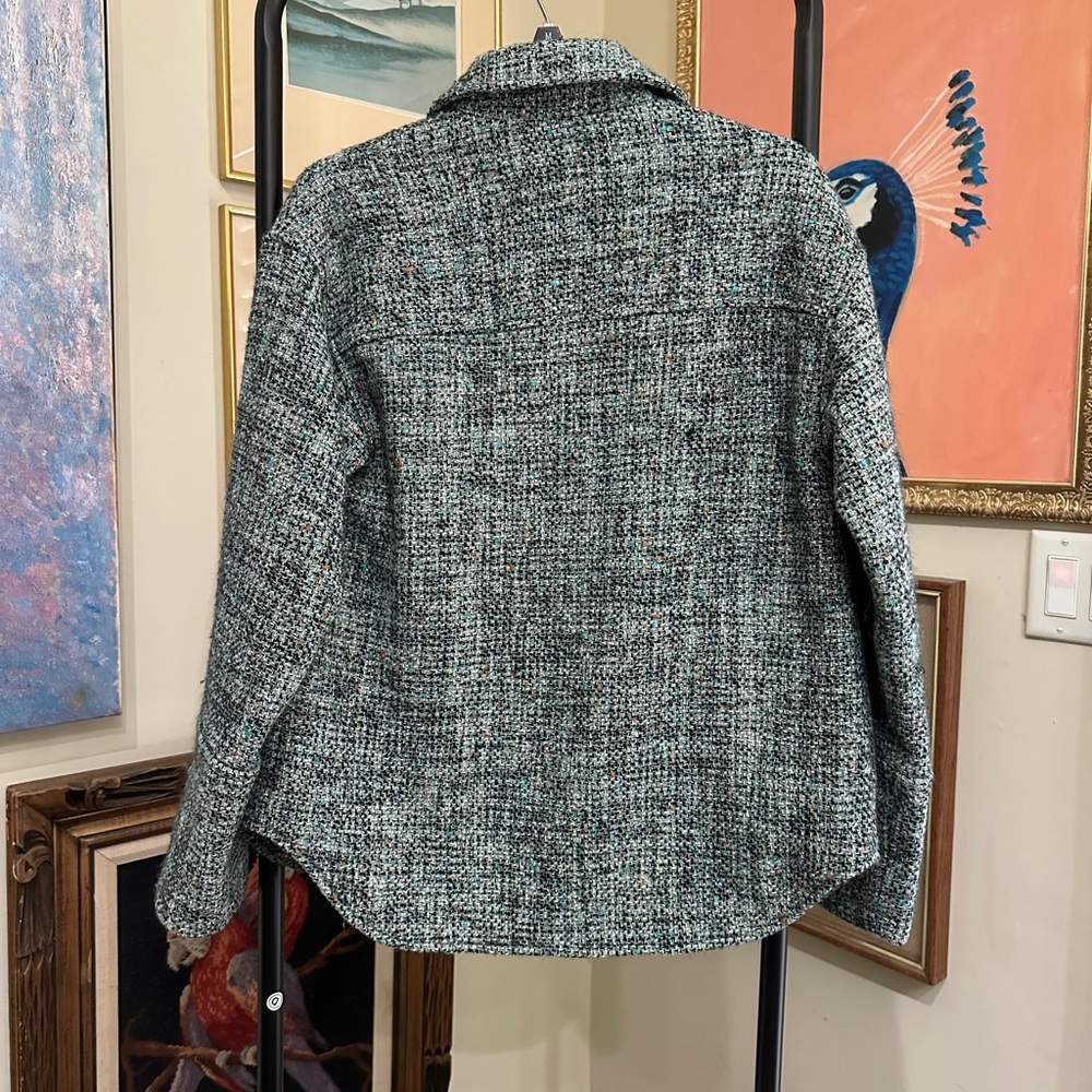 Derek Lam 10 Crosby x RTR Button Down Blue Green Plaid Tweed Shirt Jacket Size 6 - Picture 5 of 8